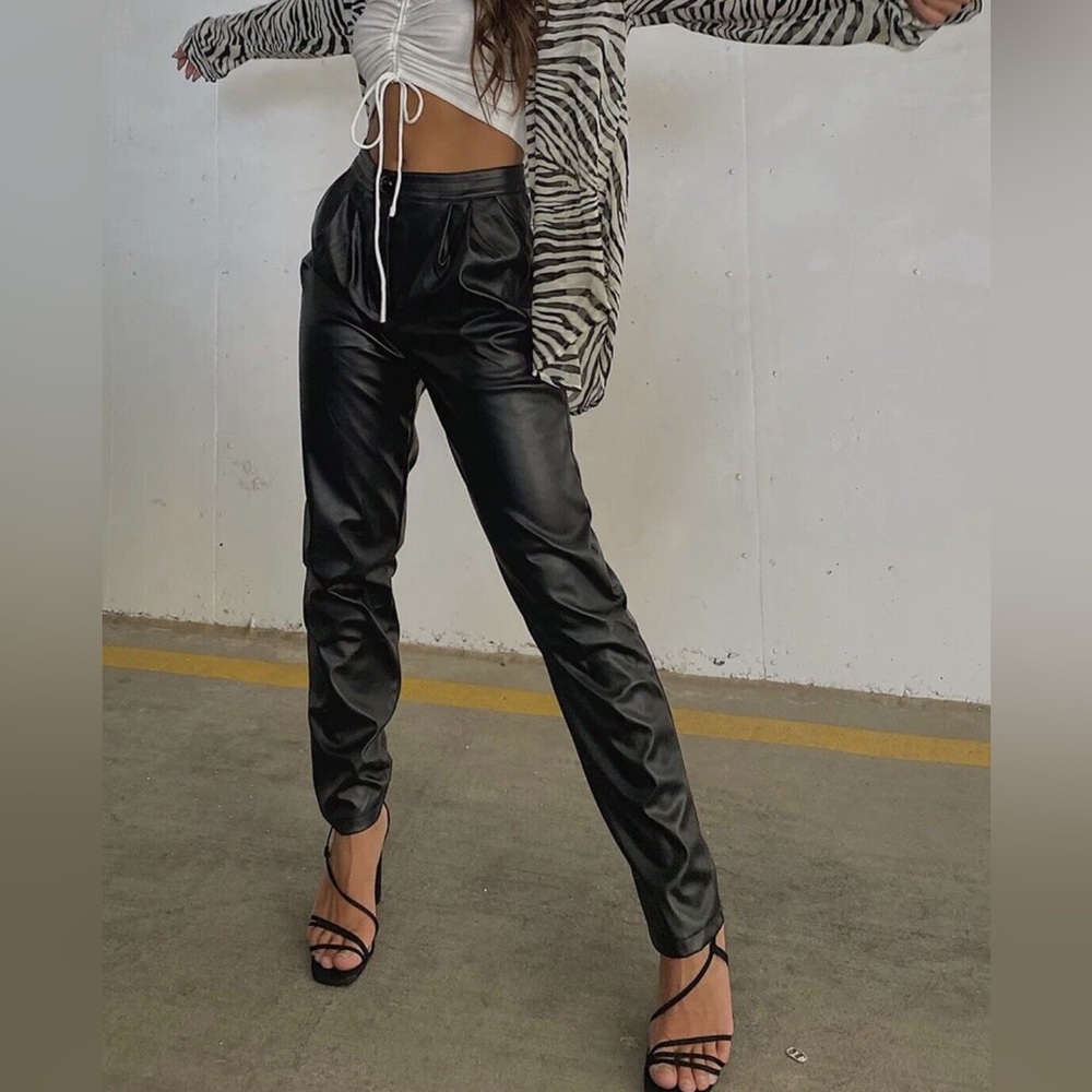 Princess Polly Pleated black leather pants